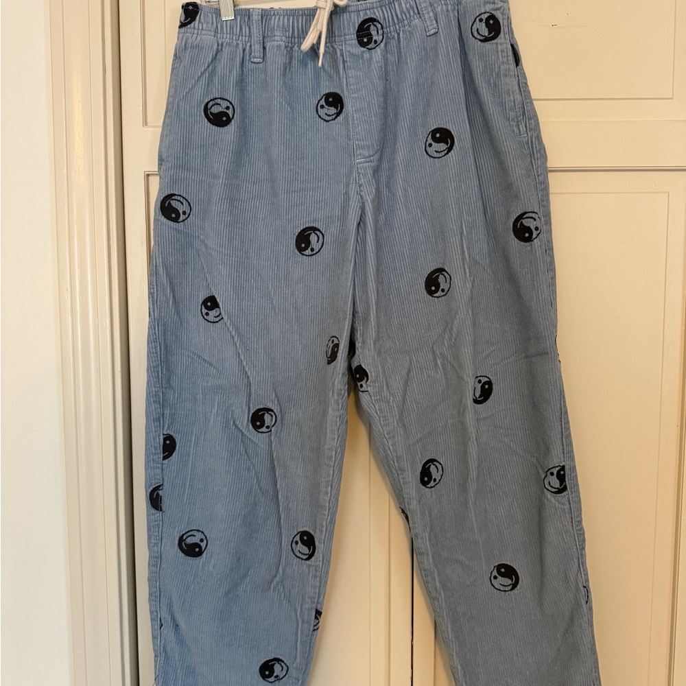 Blue Corduroy Pants with Yin-Yang Pattern